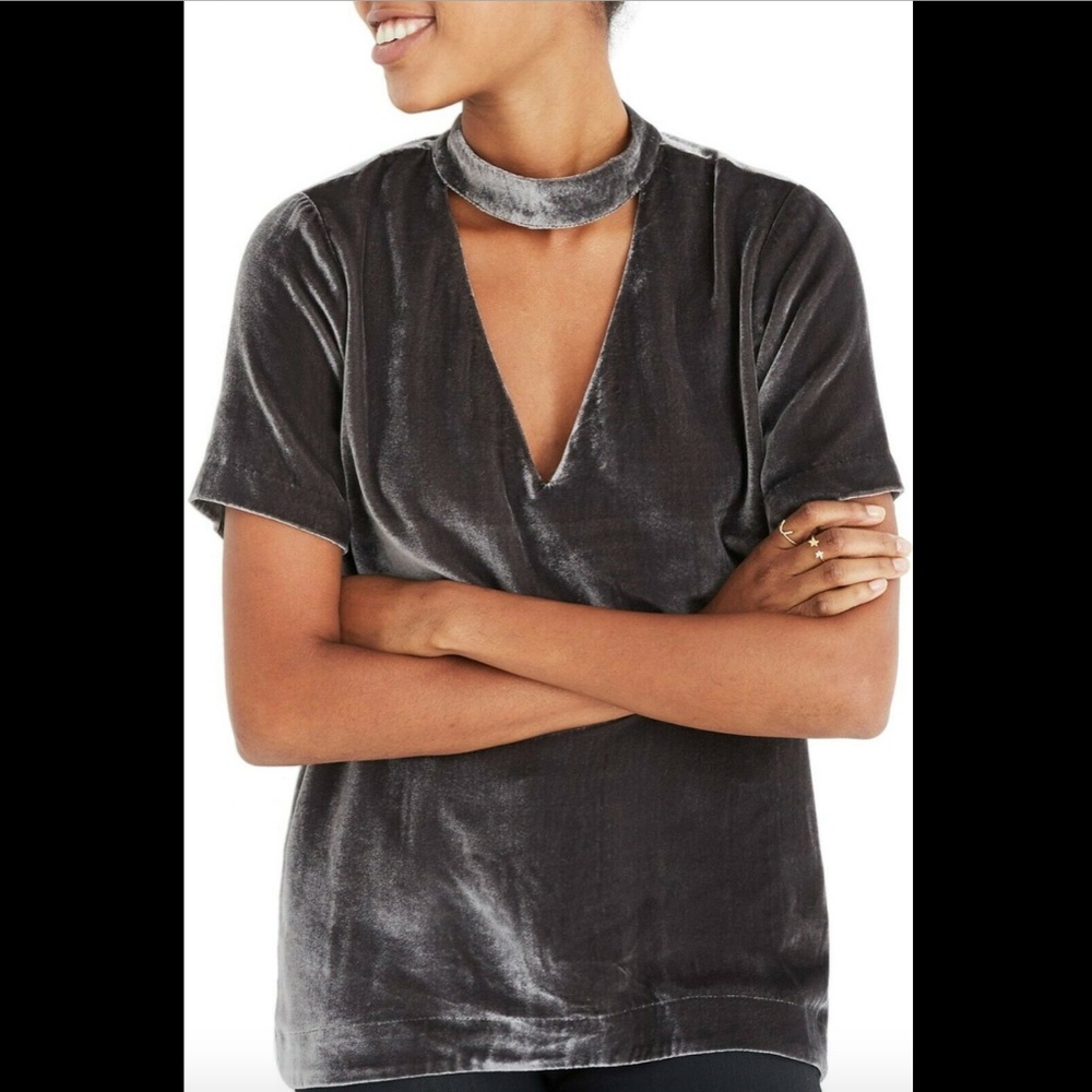 NEW $98 Madewell Choker Collar Velvet Tee Top XS